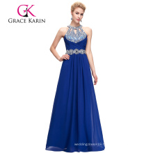 Grace Karin 2016 Full-Length Sleeveless Blue Chiffon Beaded Evening Dress GK000086-2